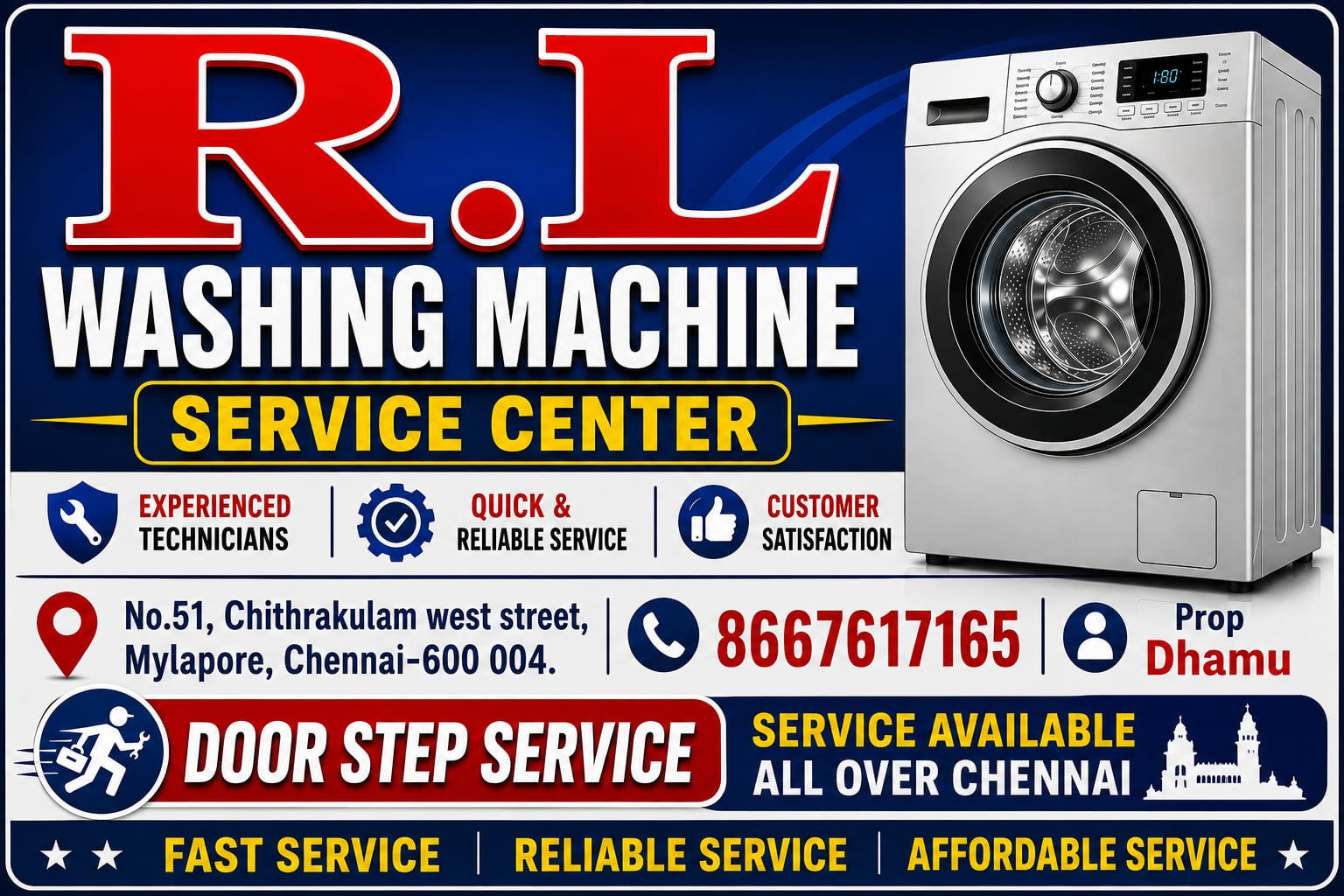 Chennai Technician repairing a front load washing machine at a customer's home
